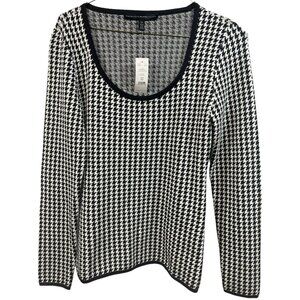 NWT WHBM Sweater XS White House Black Market Houndstooth Scoop Neck Stretch $104